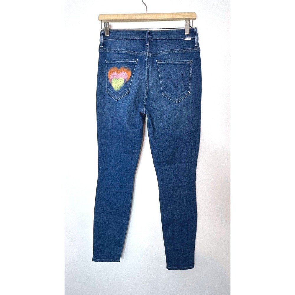MOTHER The Super Stunner Ankle Skinny Jeans Button Fly Heart Size 27 Denim - Picture 11 of 16